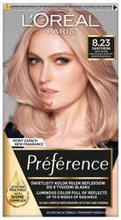Loreal Preference Farba do włosów - 8.23 Santorini Jasny Blond Opalizująco-Złocisty (2x60ml + 54ml)