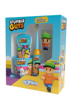 Mr.White Zestaw do mycia zębów dla dzieci Stumble Guys 3+: szczoteczka elektryczna + kubek + pasta + figurka
