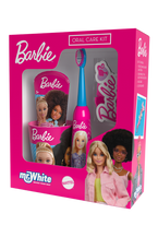 Mr.White Zestaw do mycia zębów dla dzieci Barbie 3+: szczoteczka elektryczna + kubek + pasta + spinki