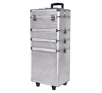 SunOne Kuferek kosmetyczny XXL Duży Srebrny Silver w paski na lakiery, lampę, akcesoria