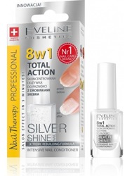 Eveline Nail Therapy 8w1 Total Action Silver Shine - Skoncentrowana odżywka do paznokci z drobinkami srebra 12ml