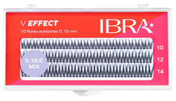 IBRA V EFFECT Sztuczne rzęsy kępki C0.10 MIX (10mm, 12mm, 14mm) - 120 kępek