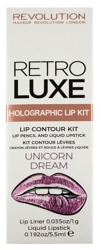 Makeup Revolution Retro Luxe Holographic Lip Kit Zestaw do ust Błyszczyk+Konturówka UNICORN DREAM
