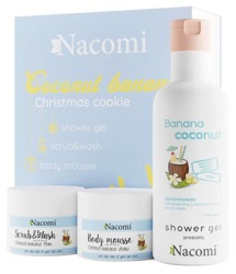 Nacomi Coconut Banana Christmas Cookie zestaw prezentowy Żel pod prysznic + Peeling + Mus do ciała