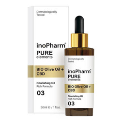 inoPharm PURE elements BIO Olive Oil + CBD Serum do twarzy i szyi z ekstraktem z konopi i biooliwą z oliwek 30ml